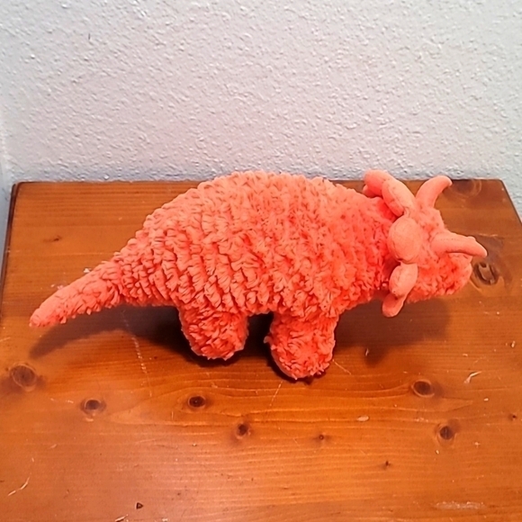 MANHATTAN LITTLE JURASSICS ORANGE TRICERATOPS DINOSAUR 13 LONG PLUSH TOY - Picture 2 of 6